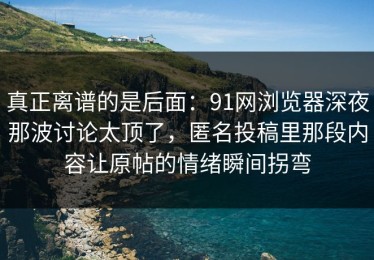 真正离谱的是后面：91网浏览器深夜那波讨论太顶了，匿名投稿里那段内容让原帖的情绪瞬间拐弯