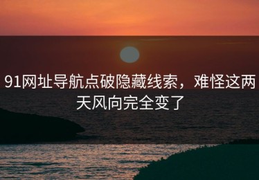 91网址导航点破隐藏线索，难怪这两天风向完全变了