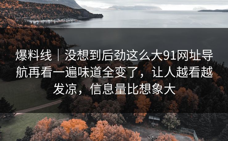 爆料线｜没想到后劲这么大91网址导航再看一遍味道全变了，让人越看越发凉，信息量比想象大