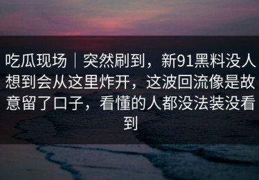 吃瓜现场｜突然刷到，新91黑料没人想到会从这里炸开，这波回流像是故意留了口子，看懂的人都没法装没看到
