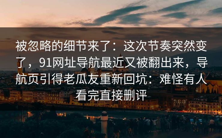 被忽略的细节来了：这次节奏突然变了，91网址导航最近又被翻出来，导航页引得老瓜友重新回坑：难怪有人看完直接删评