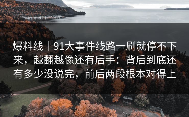 爆料线｜91大事件线路一刷就停不下来，越翻越像还有后手：背后到底还有多少没说完，前后两段根本对得上