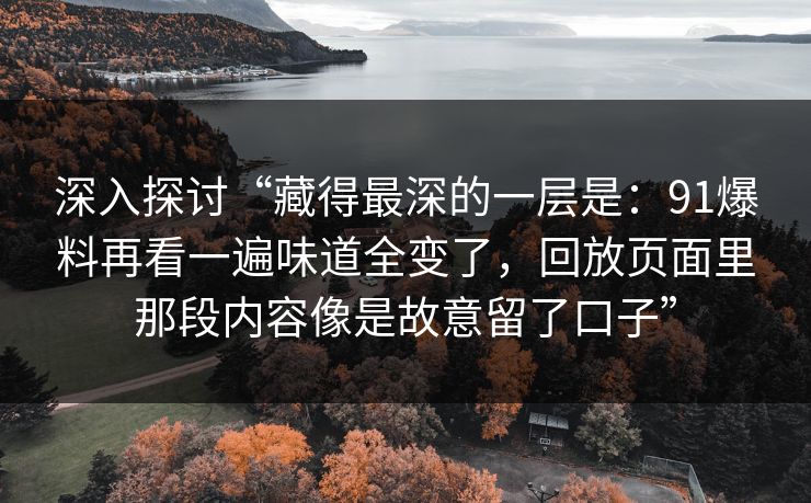 深入探讨“藏得最深的一层是：91爆料再看一遍味道全变了，回放页面里那段内容像是故意留了口子”